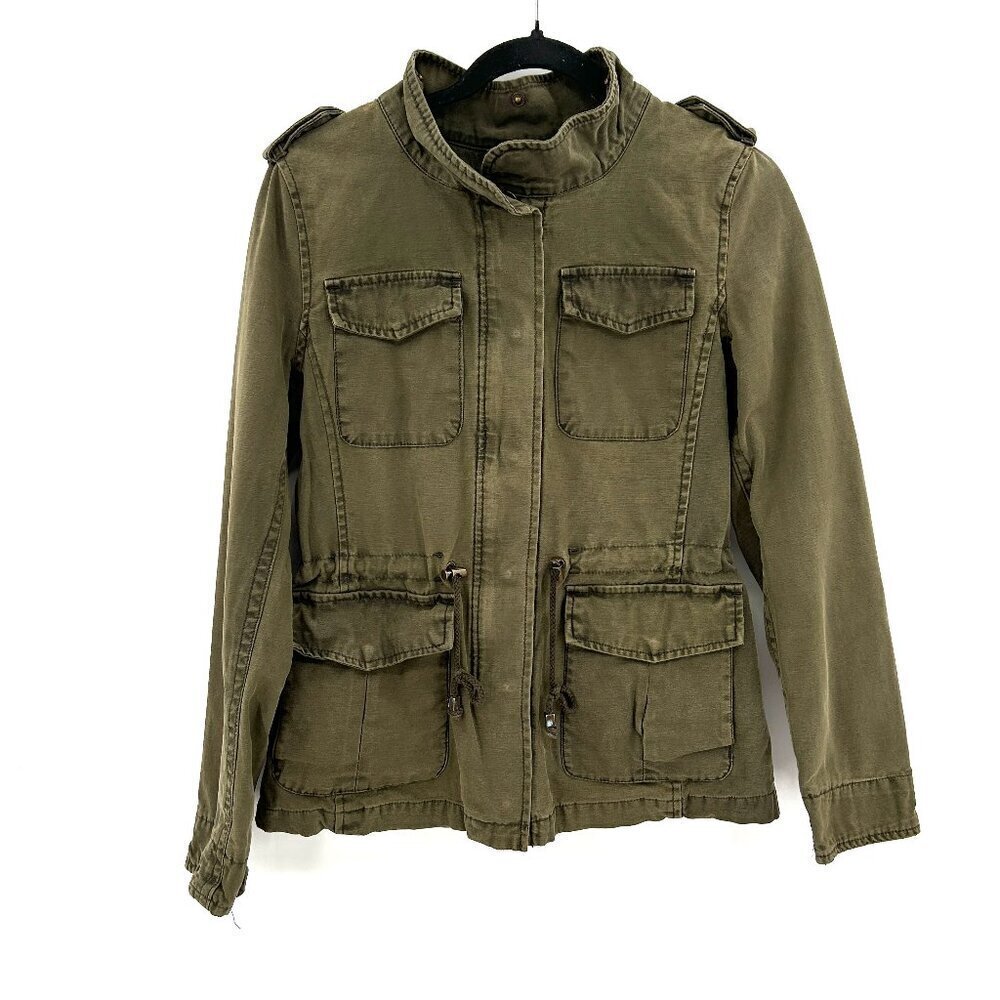 LEVI'S Army Green Distressed Full Zip Snap Button Utility Jacket Size Small